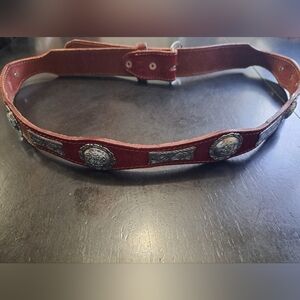 Unisex Belt Brown With Stamped Silver Embellishments  Size 38